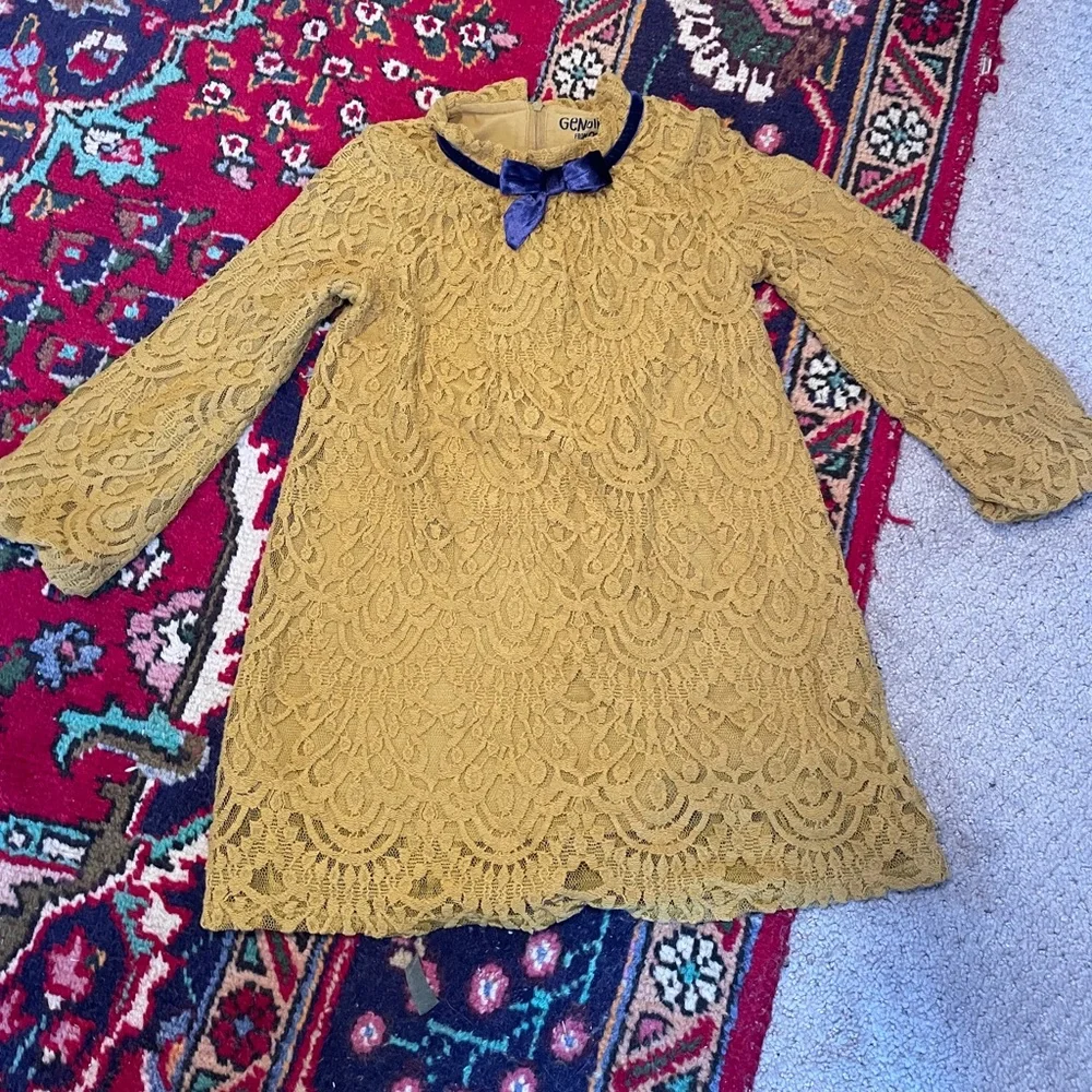 Oshkosh Mustard Lace Dress with Blue Bow - Picture 2 of 4
